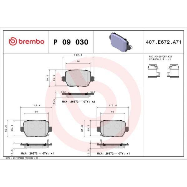Гальмівні колодки дискові Brembo P09 030 (P09 030)