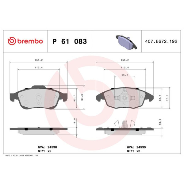 Гальмівні колодки дискові Brembo P61 083 (P61 083)
