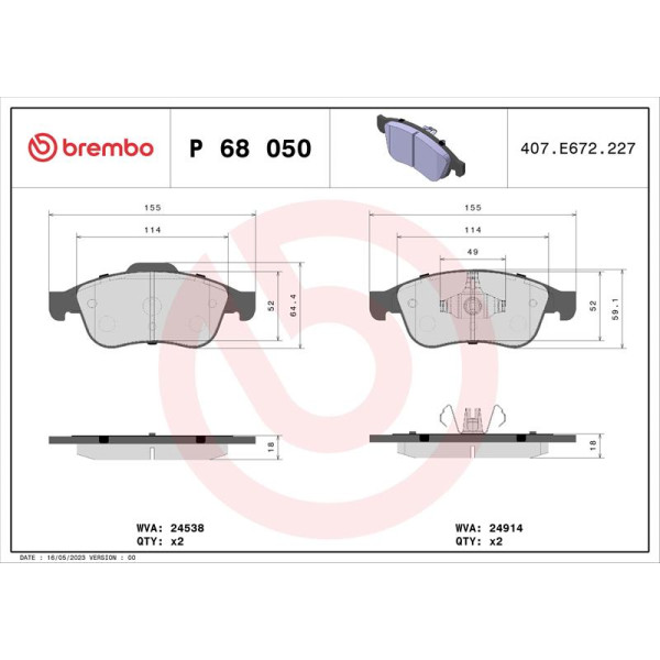 Гальмівні колодки дискові Brembo P68 050 (P68 050)
