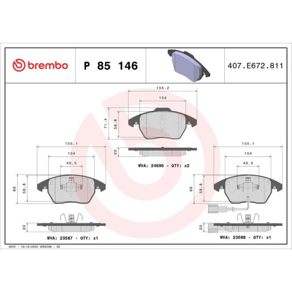 Гальмівні колодки дискові Brembo P85 146 (P85 146)