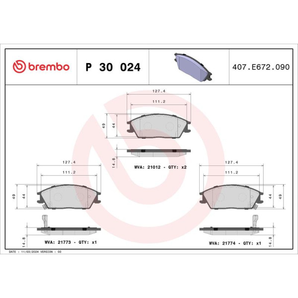Гальмівні колодки дискові Brembo P30 024 (P30 024)