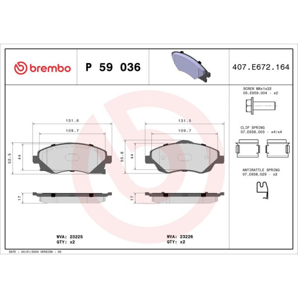 Гальмівні колодки дискові Brembo P59 036 (P59 036)