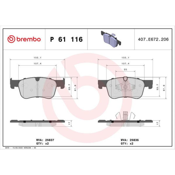 Гальмівні колодки дискові Brembo P61 116 (P61 116)