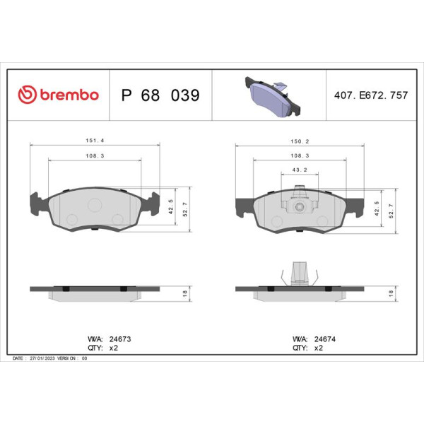 Гальмівні колодки дискові Brembo P68 039 (P68 039)