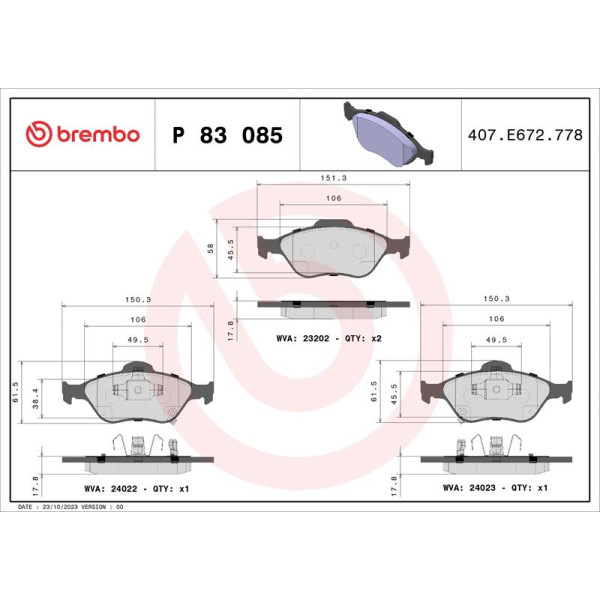Гальмівні колодки дискові Brembo P83 085 (P83 085)