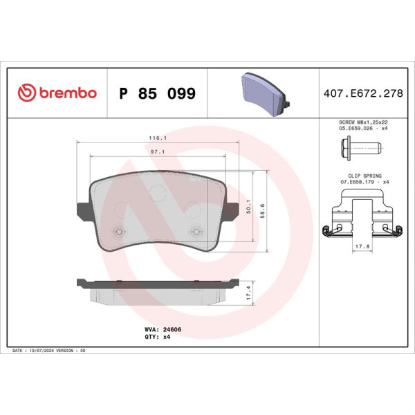 Гальмівні колодки дискові Brembo P85 099 (P85 099)