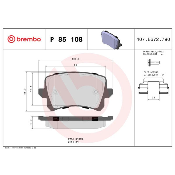 Гальмівні колодки дискові Brembo P85 108 (P85 108)