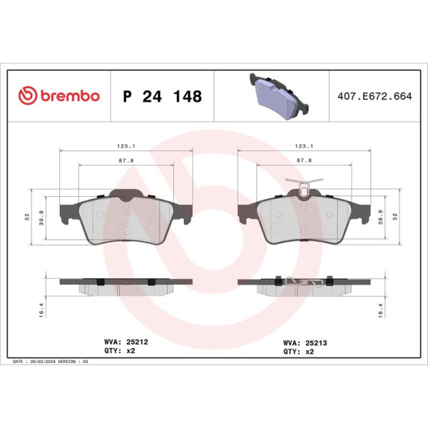 Гальмівні колодки дискові Brembo P24 148 (P24 148)