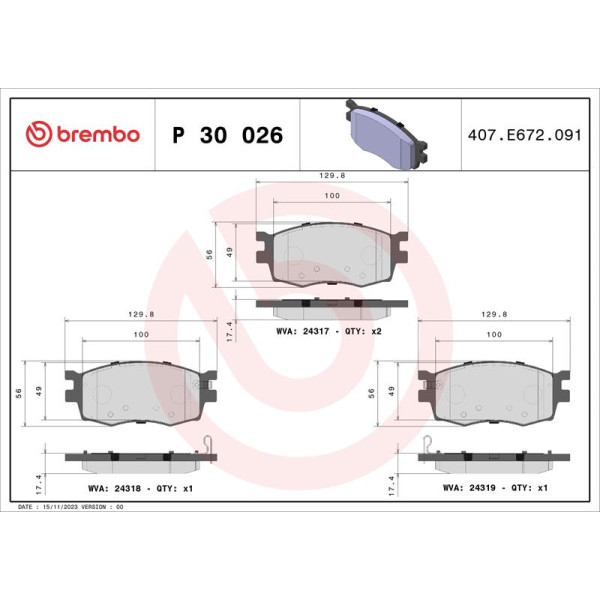 Гальмівні колодки дискові Brembo P30 026 (P30 026)