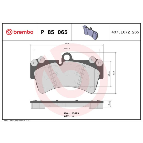 Гальмівні колодки дискові Brembo P85 065 (P85 065)