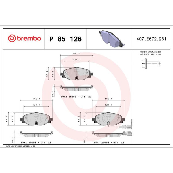 Гальмівні колодки дискові Brembo P85 126 (P85 126)