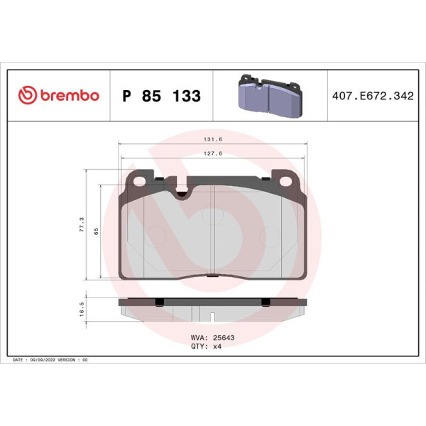 Гальмівні колодки дискові Brembo P85 133 (P85 133)