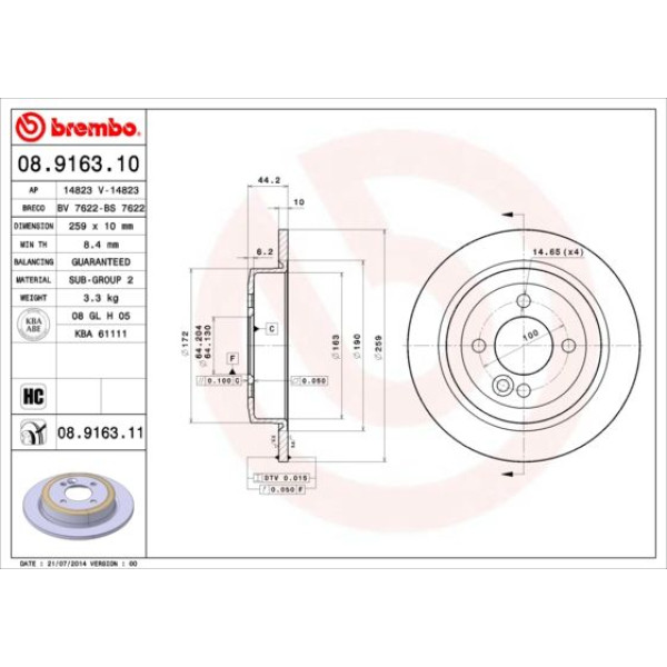 Гальмівний диск Brembo 08.9163.10 (08.9163.10)