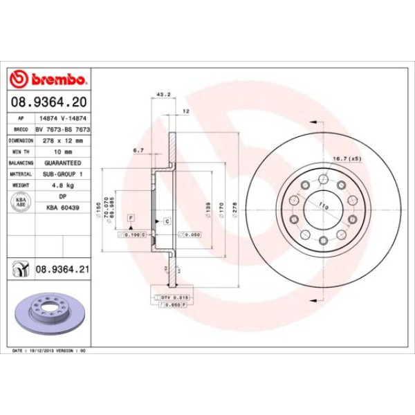 Гальмівний диск Brembo 08.9364.21 (08.9364.21)