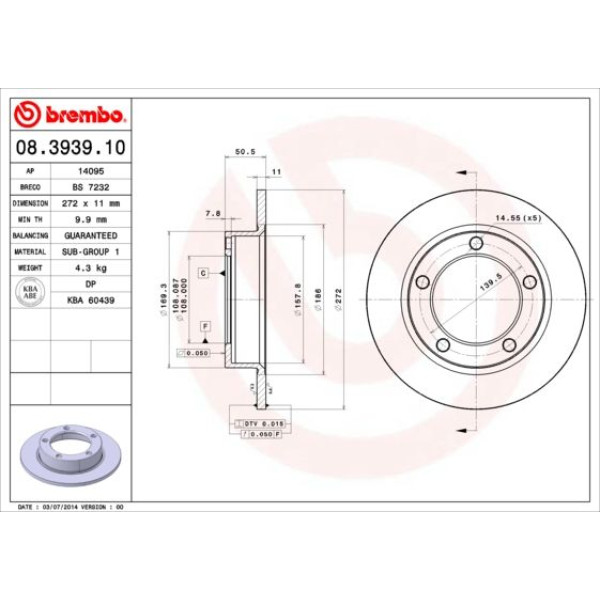 Гальмівний диск Brembo 08.3939.10 (08.3939.10)