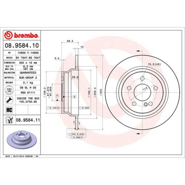 Гальмівний диск Brembo 08.9584.11 (08.9584.11)
