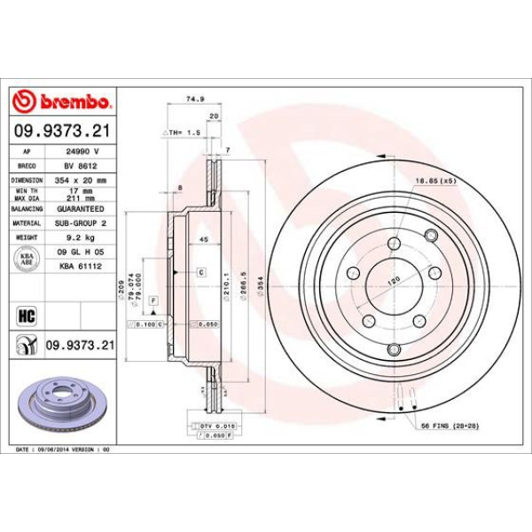 Гальмівний диск Brembo 09.9373.21 (09.9373.21)