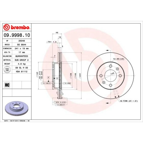 Гальмівний диск Brembo 09.9998.10 (09.9998.10)